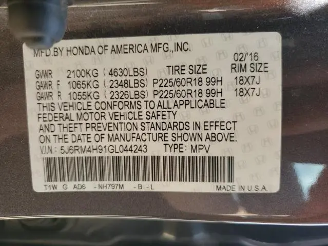2016 HONDA CR-V TOURING  