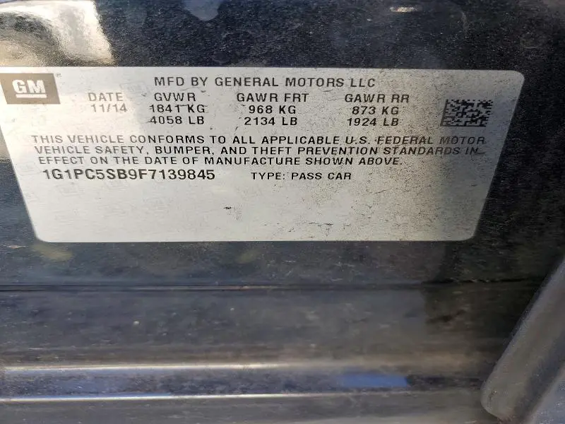 2015 CHEVROLET CRUZE LT  