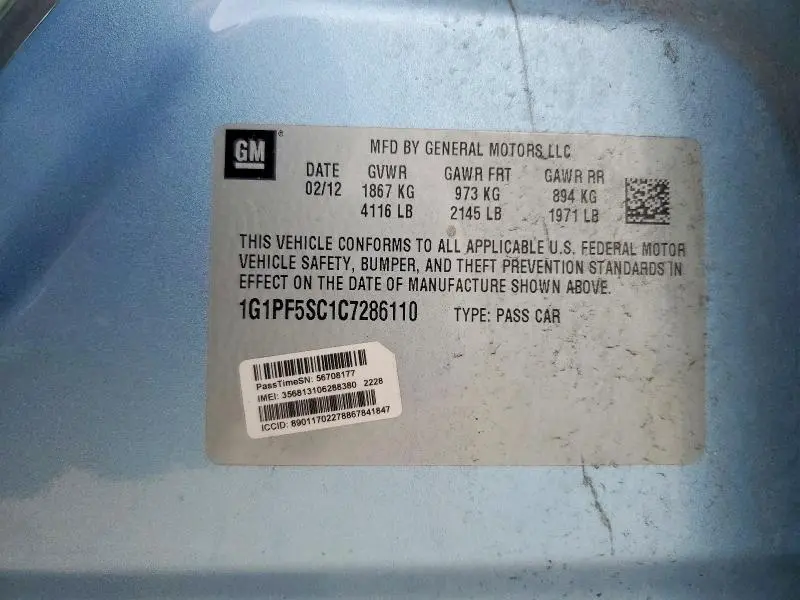2012 CHEVROLET CRUZE LT  