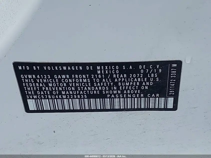 2019 VOLKSWAGEN JETTA 1.4T R-LINE/1.4T S/1.4T SE
