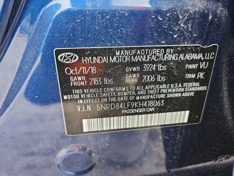 2019 HYUNDAI ELANTRA LIMITED  