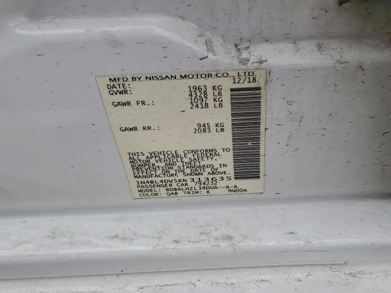 2019 NISSAN ALTIMA SV  