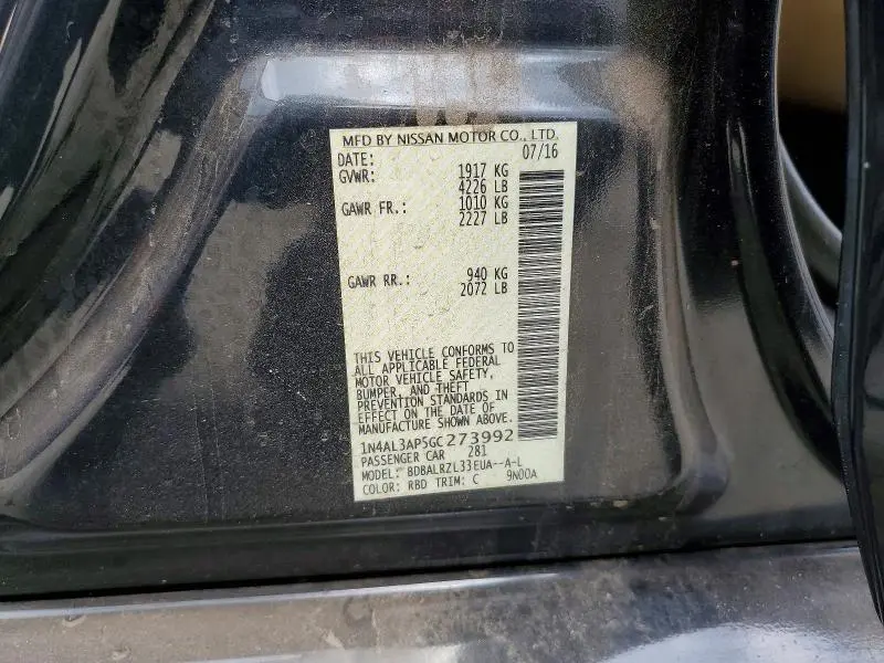 2016 NISSAN ALTIMA 2.5 SL  