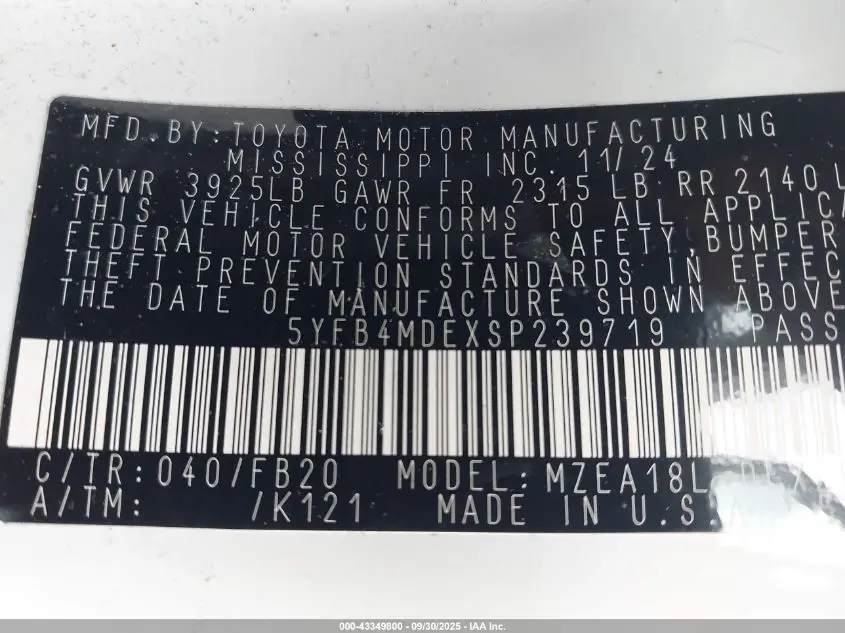 2025 TOYOTA COROLLA LE