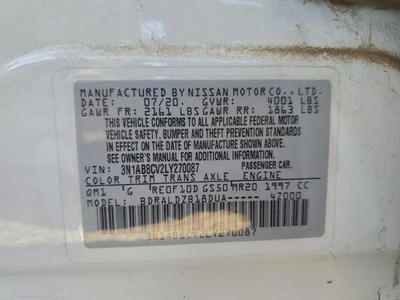 2020 NISSAN SENTRA SV  