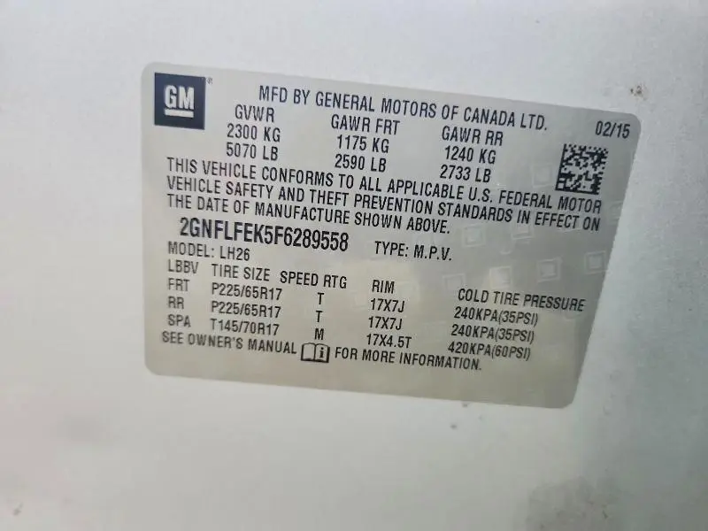 2015 CHEVROLET EQUINOX LT  