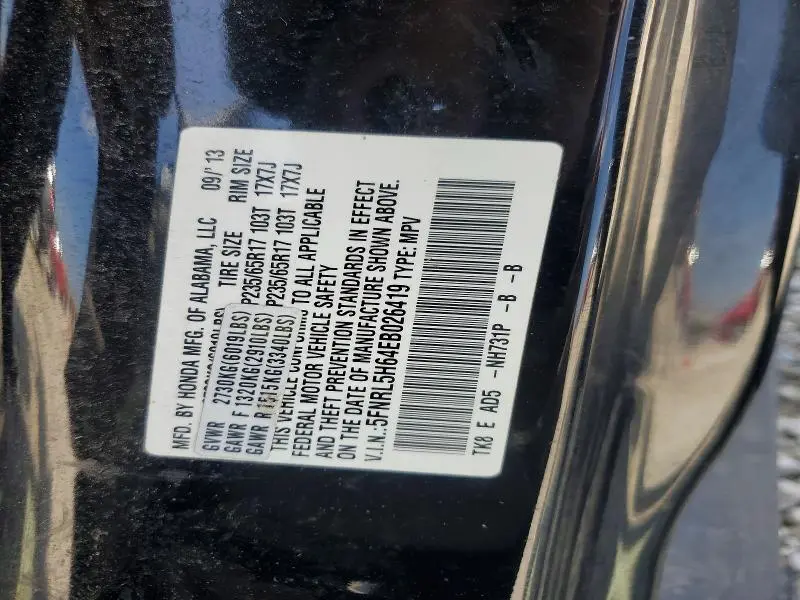 2014 HONDA ODYSSEY EXL  