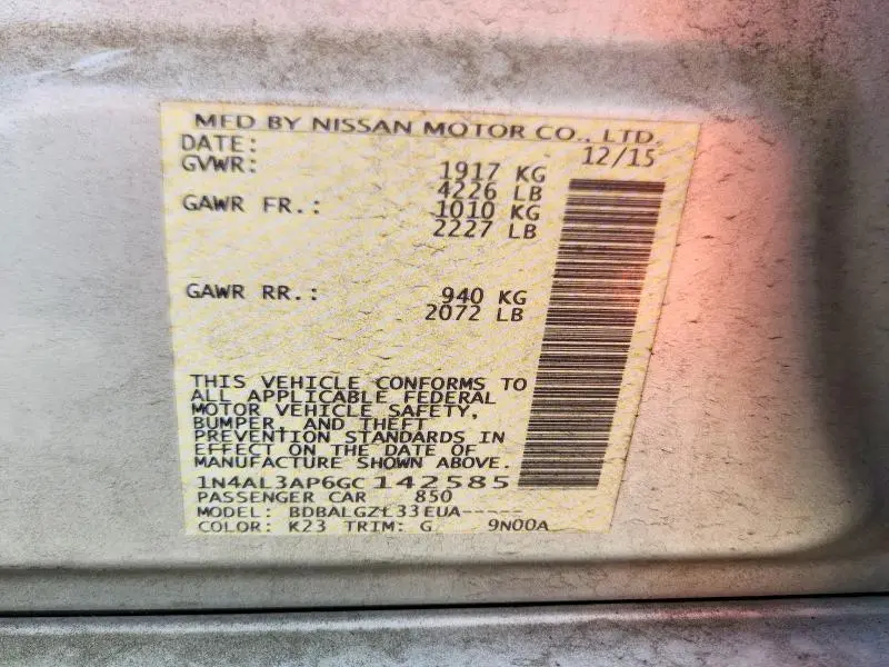 2016 NISSAN ALTIMA 2.5 S  