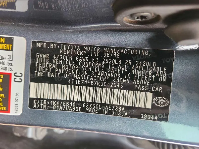 2019 TOYOTA AVALON TOURING  