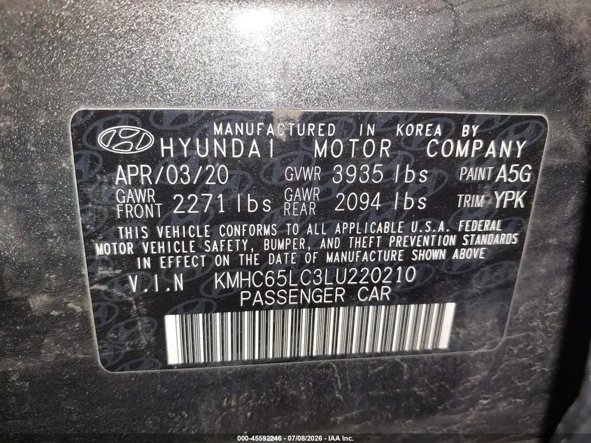 2020 HYUNDAI IONIQ HYBRID BLUE