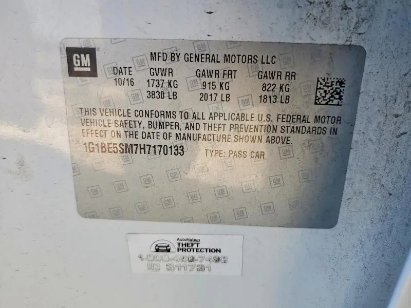 2017 CHEVROLET CRUZE LT  