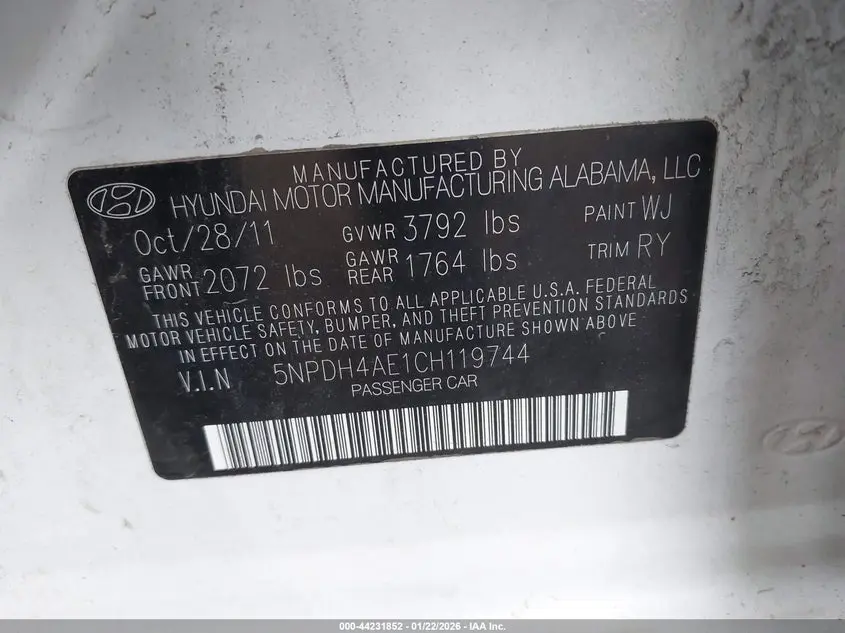 2012 HYUNDAI ELANTRA LIMITED