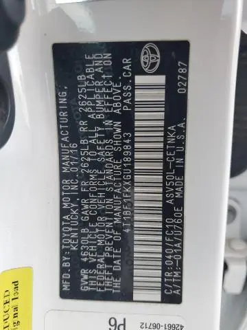 2016 TOYOTA CAMRY LE