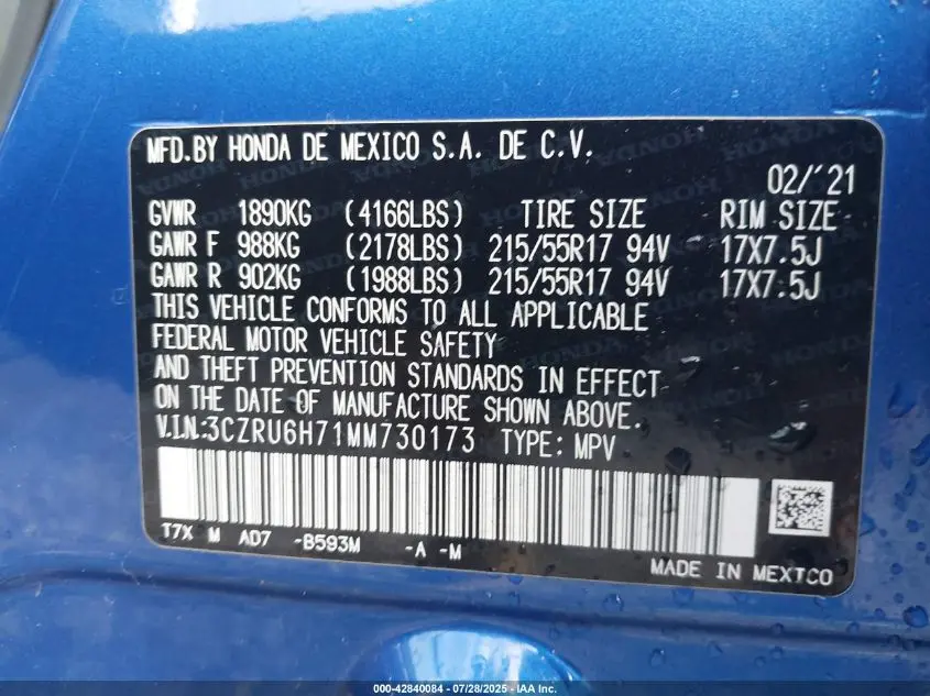 2021 HONDA HR-V AWD EX-L