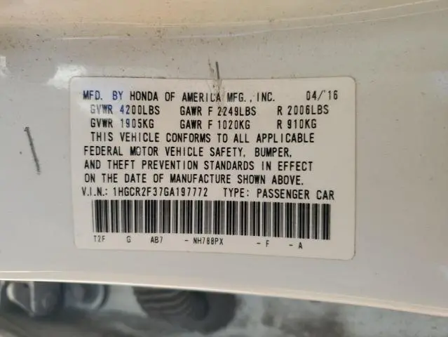 2016 HONDA ACCORD LX  