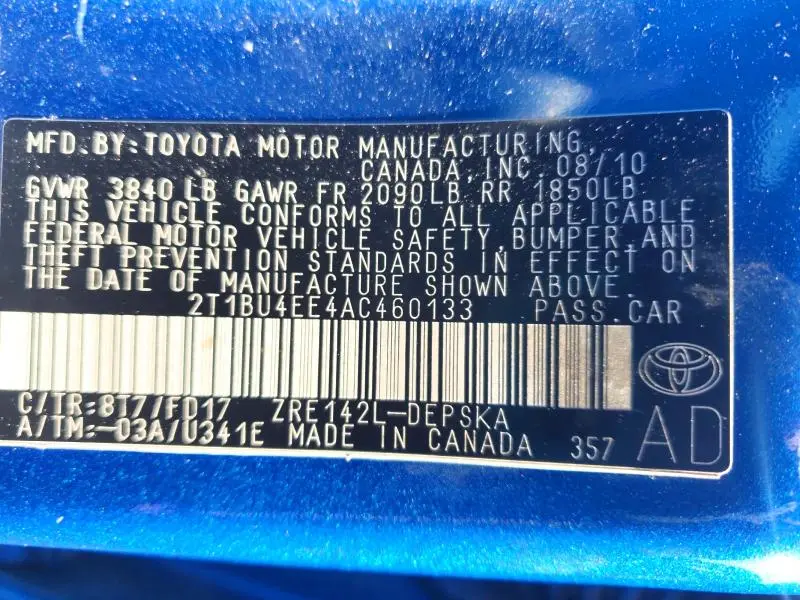 2010 TOYOTA COROLLA S  