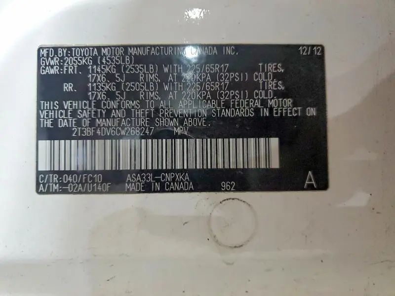2012 TOYOTA RAV4 BASE  