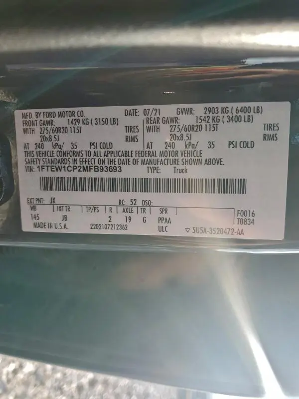 2021 FORD F150 SUPERCREW  
