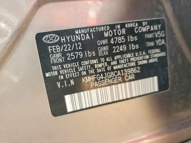 2012 HYUNDAI AZERA BASE  
