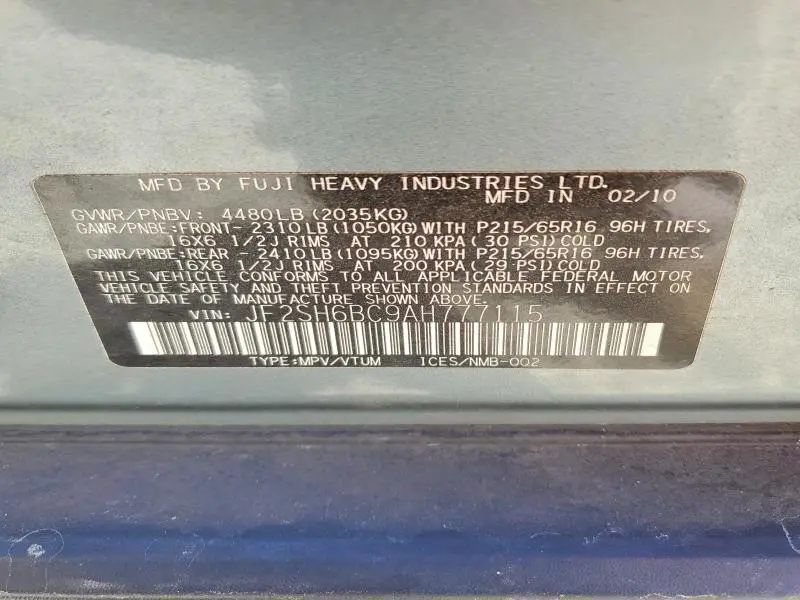 2010 SUBARU FORESTER XS  