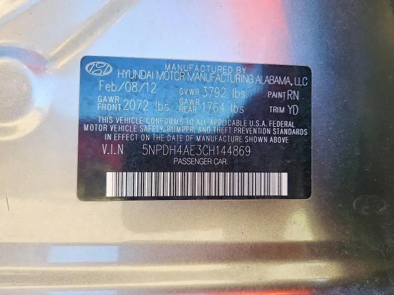 2012 HYUNDAI ELANTRA GLS  