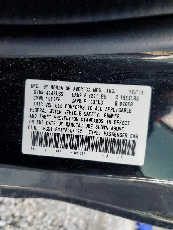 2015 HONDA ACCORD LX-S  