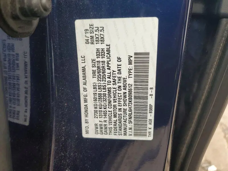2019 HONDA ODYSSEY EXL  