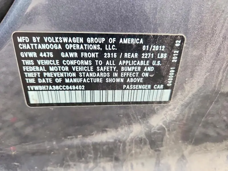 2012 VOLKSWAGEN PASSAT SE  