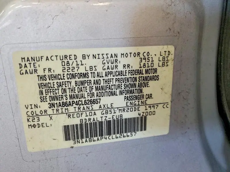 2012 NISSAN SENTRA 2.0  