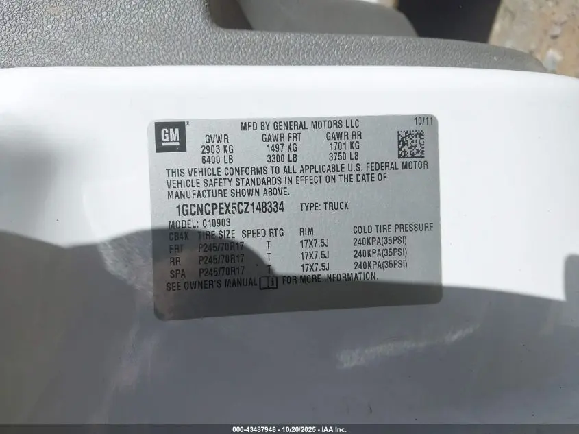 2012 CHEVROLET SILVERADO 1500 WORK TRUCK