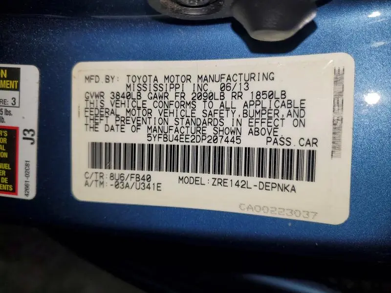 2013 TOYOTA COROLLA BASE  