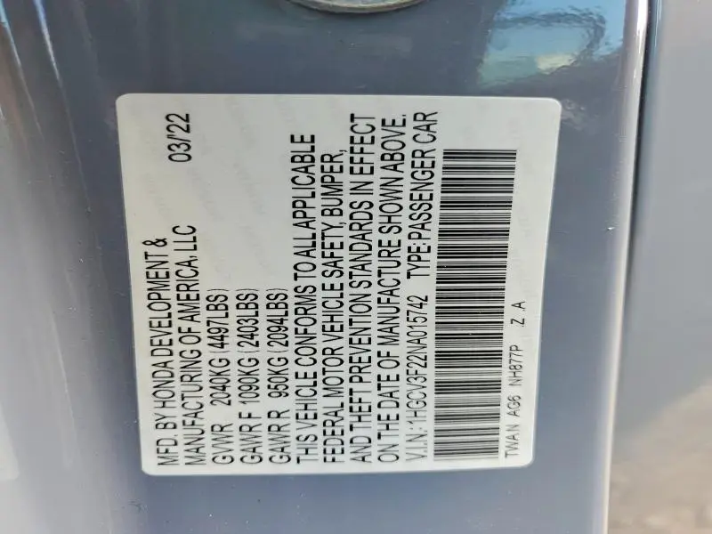 2022 HONDA ACCORD HYBRID SPORT  