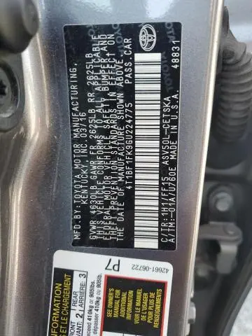 2016 TOYOTA CAMRY LE  