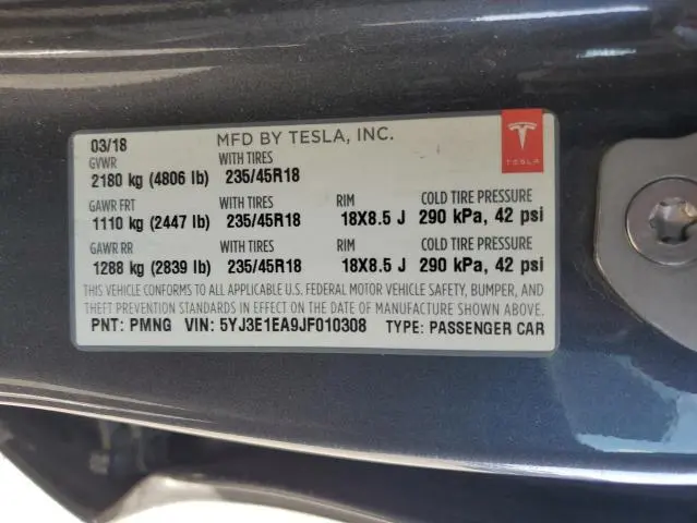 2018 TESLA MODEL 3   