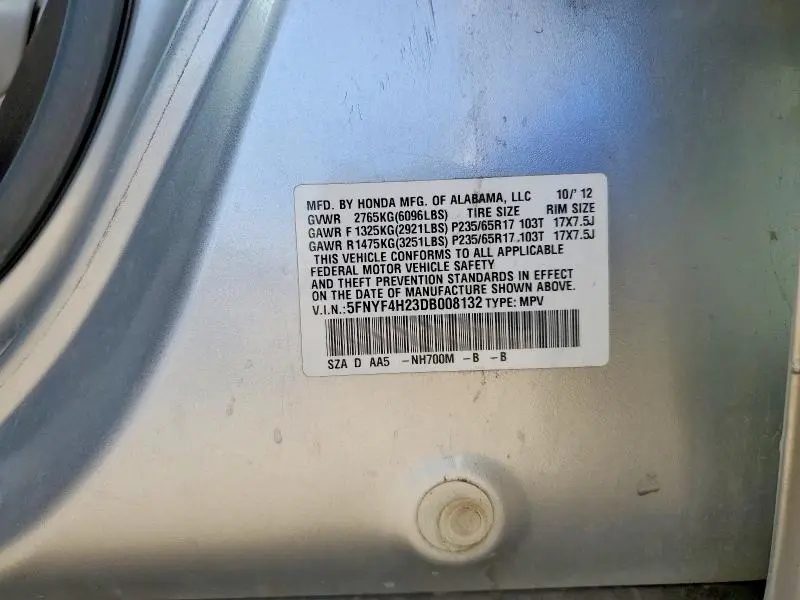 2013 HONDA PILOT LX  