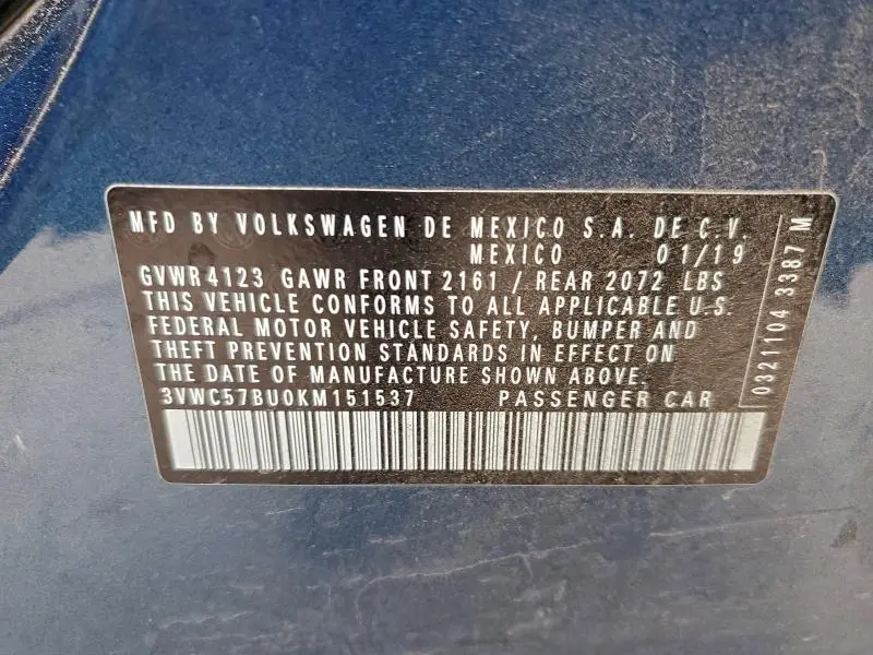 2019 VOLKSWAGEN JETTA S  