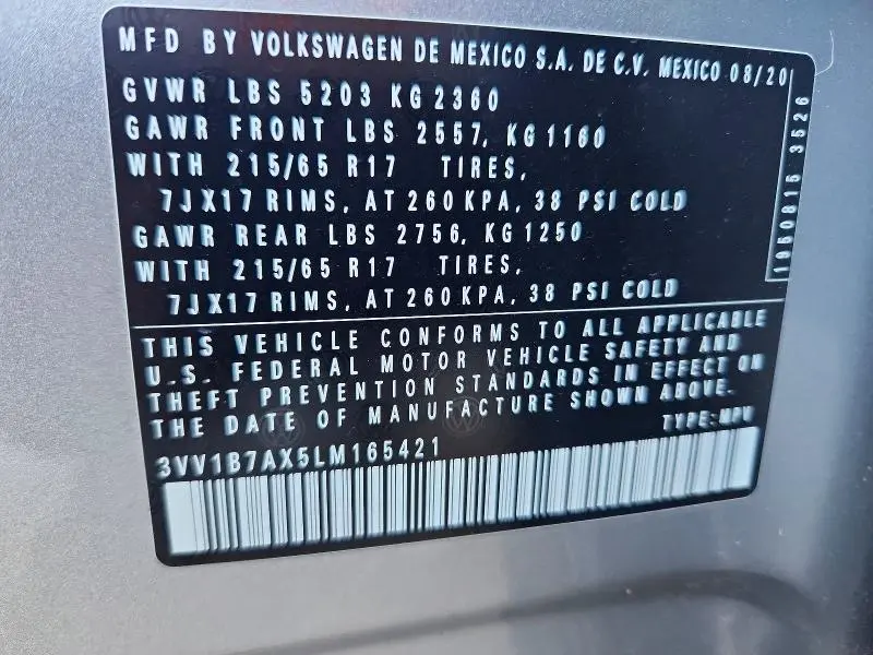 2020 VOLKSWAGEN TIGUAN S  