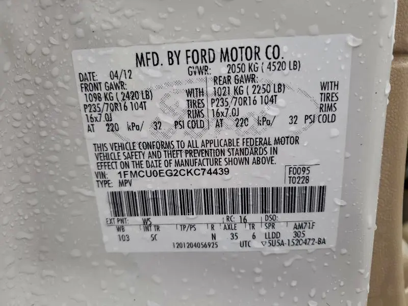 2012 FORD ESCAPE LIMITED  