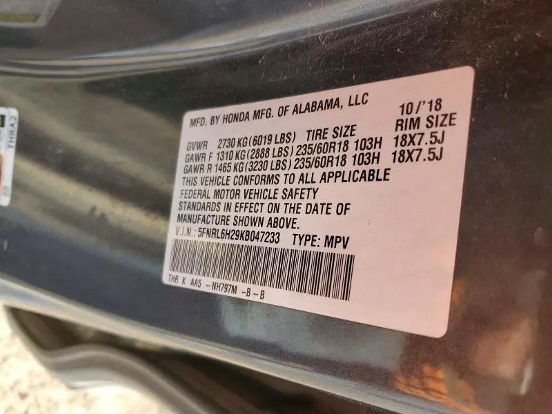2019 HONDA ODYSSEY LX  