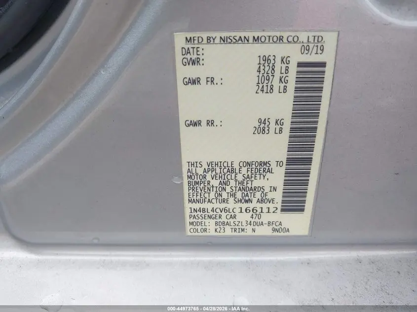 2020 NISSAN ALTIMA SR FWD