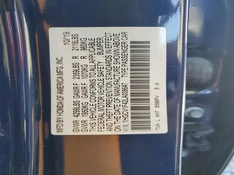 2020 HONDA ACCORD EX  
