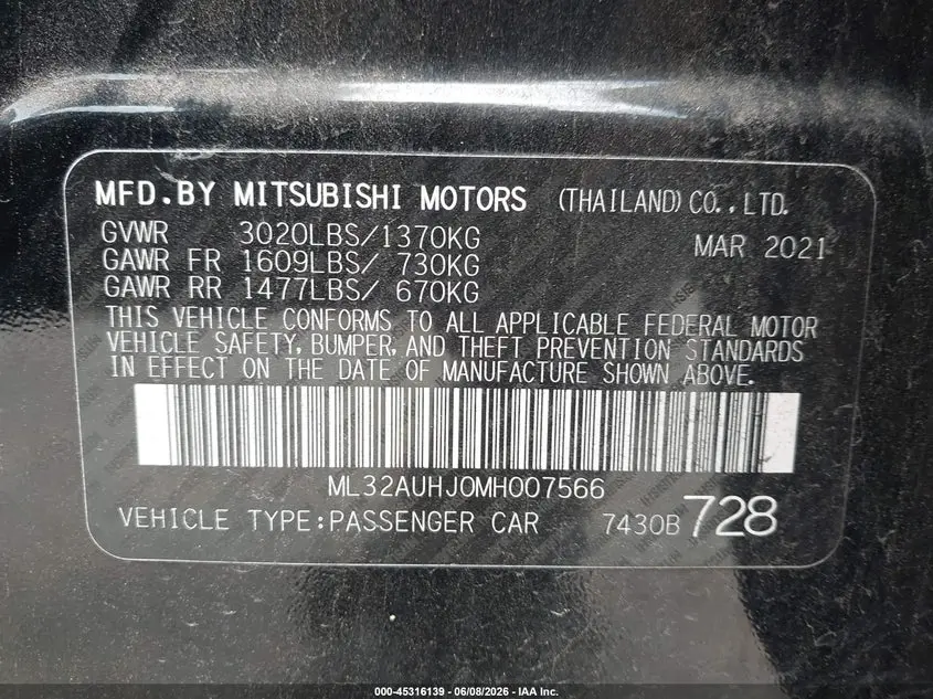 2021 MITSUBISHI MIRAGE  