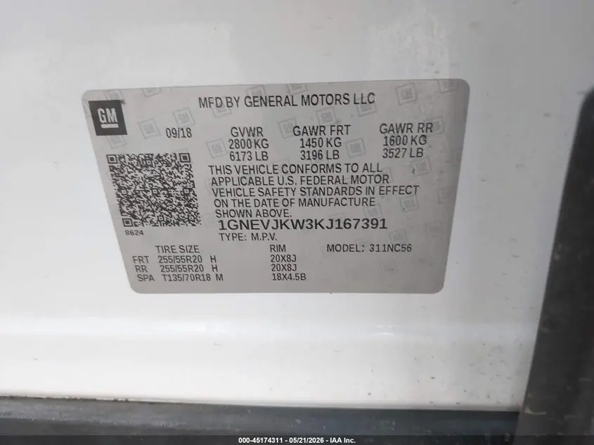 2019 CHEVROLET TRAVERSE RS