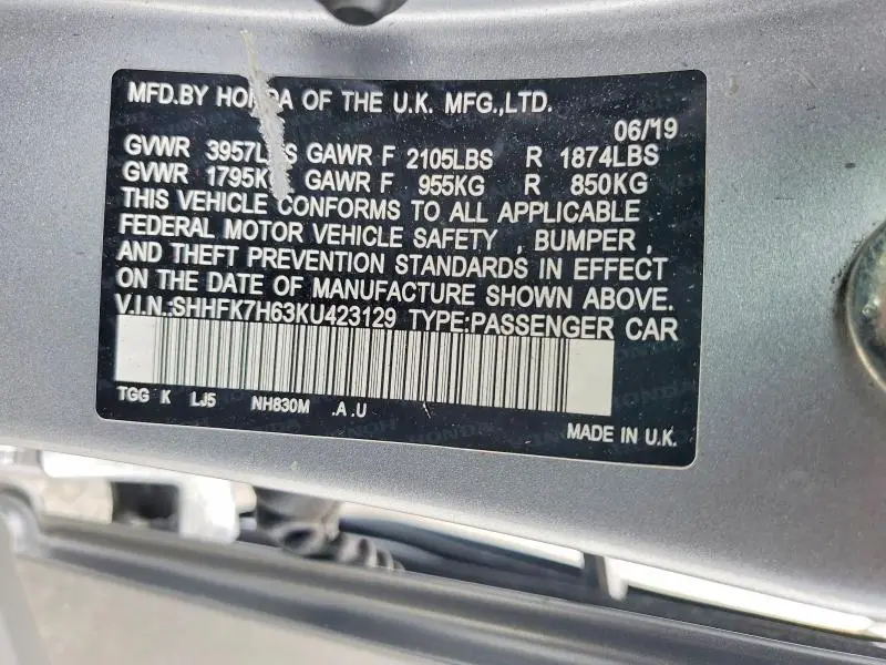 2019 HONDA CIVIC EX  
