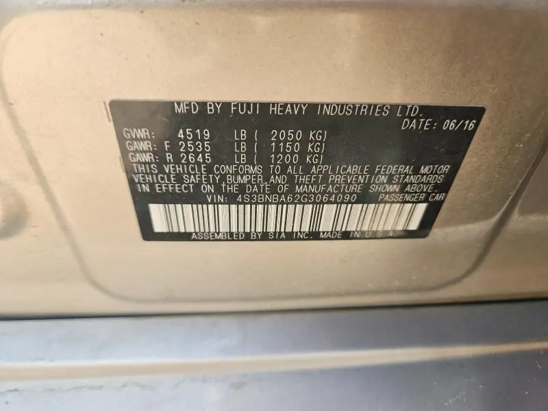 2016 SUBARU LEGACY 2.5I  