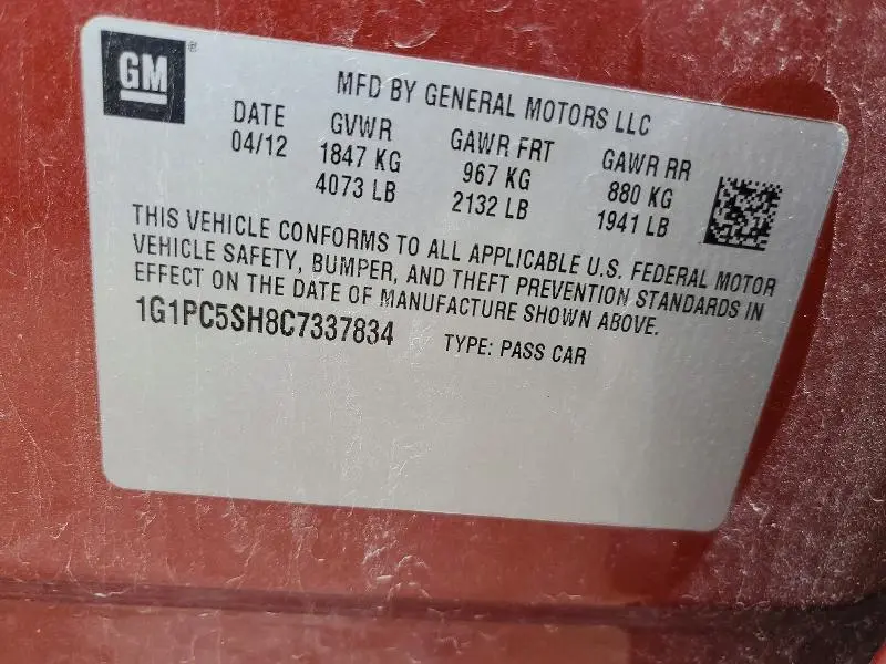 2012 CHEVROLET CRUZE LS  