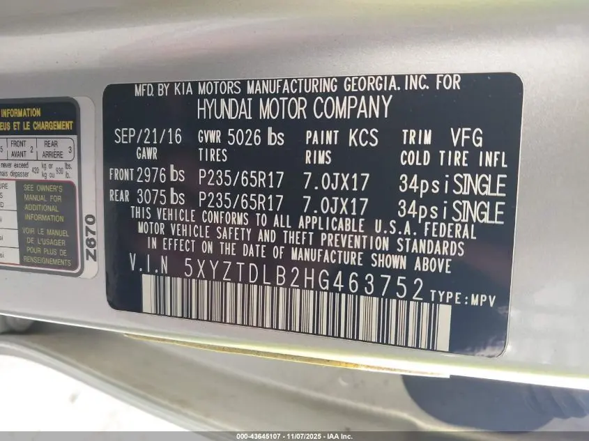 2017 HYUNDAI SANTA FE SPORT 2.4L