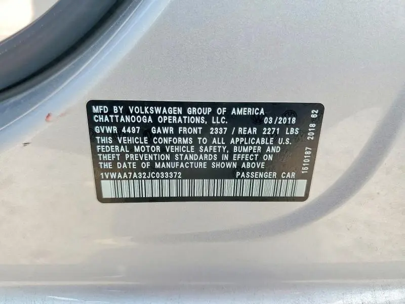 2018 VOLKSWAGEN PASSAT S  