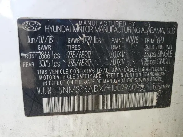 2019 HYUNDAI SANTA FE SEL  