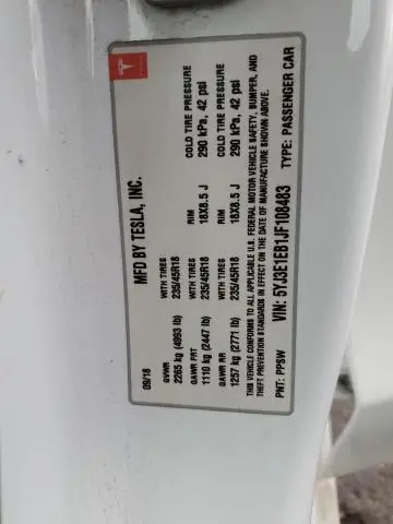 2018 TESLA MODEL 3   